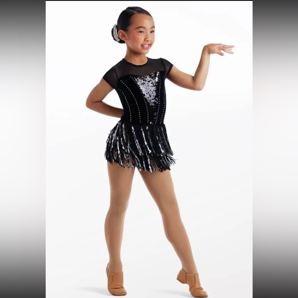 Weissman Black and Silver Fringe Jazz Dance Costume